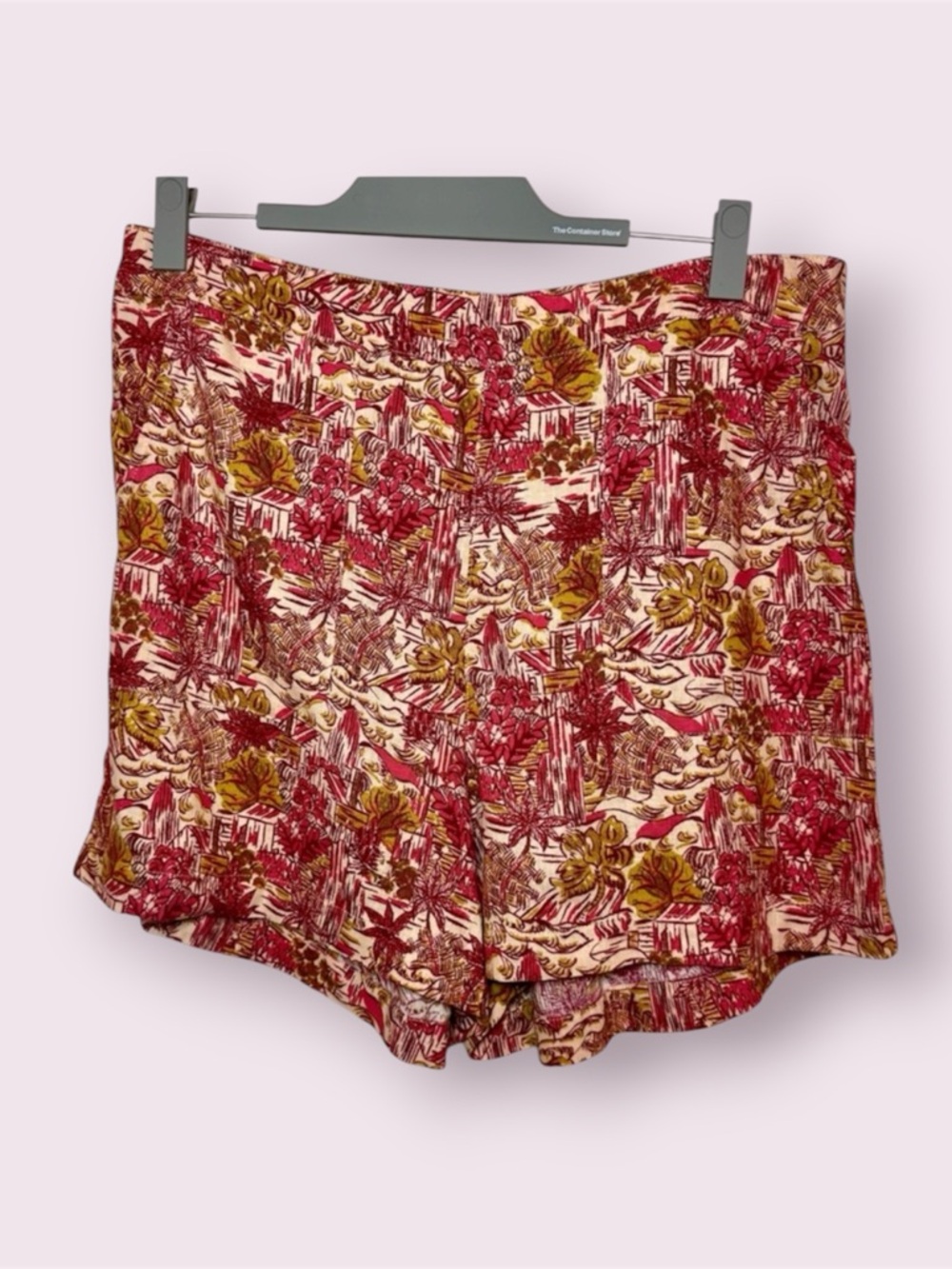 Joie Tropical Print Linen Blend Shorts Cream & Red Size XL